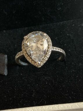 Pandora Silver Pear-Cut Clear Crystal Halo Ring - Women's Jewelry
